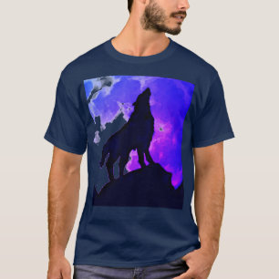 Wolf Howling at Moon Blue T-Shirt