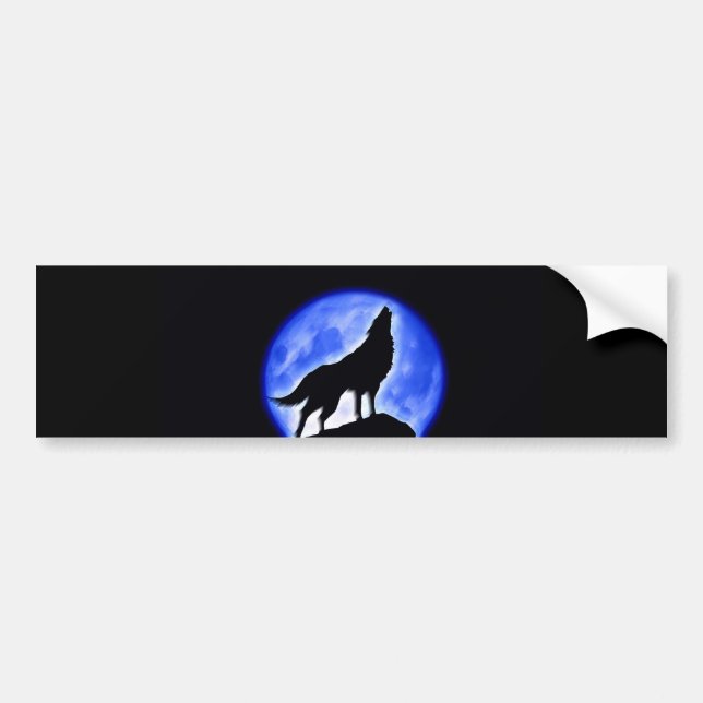 Wolf Howling at Moon Bumper Sticker (Front)
