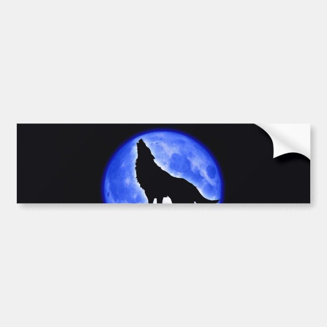 Wolf Howling at Moon Bumper Sticker (Front)