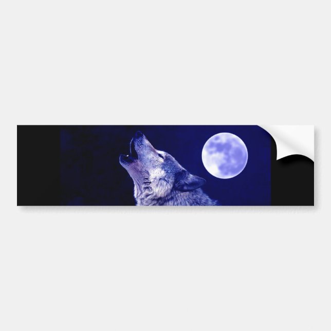 Wolf Howling at Moon Bumper Sticker (Front)