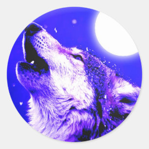 Wolf Howling at Moon Classic Round Sticker