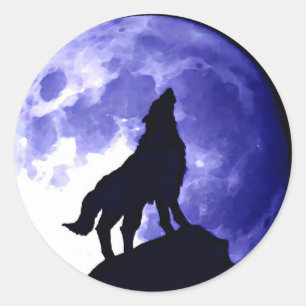 Wolf Howling at Moon Classic Round Sticker
