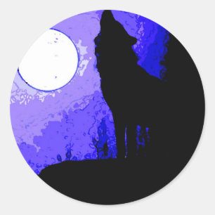Wolf Howling at Moon Classic Round Sticker