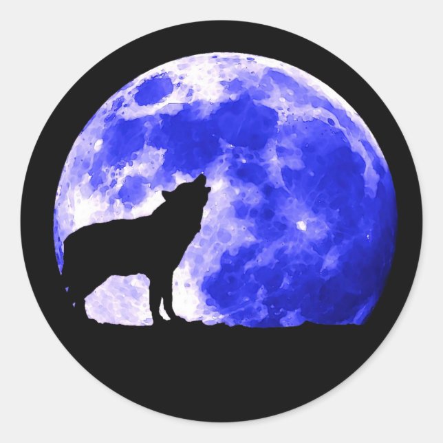 Wolf Howling at Moon Classic Round Sticker (Front)