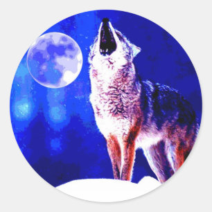 Wolf Howling at Moon Classic Round Sticker