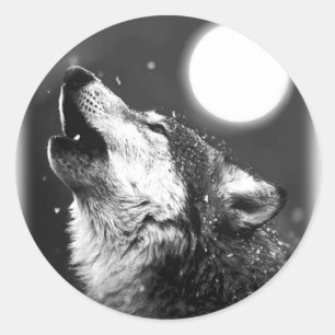 Wolf Howling at Moon Classic Round Sticker