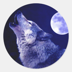 Wolf Howling at Moon Classic Round Sticker