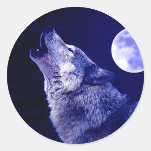 Wolf Howling at Moon Classic Round Sticker