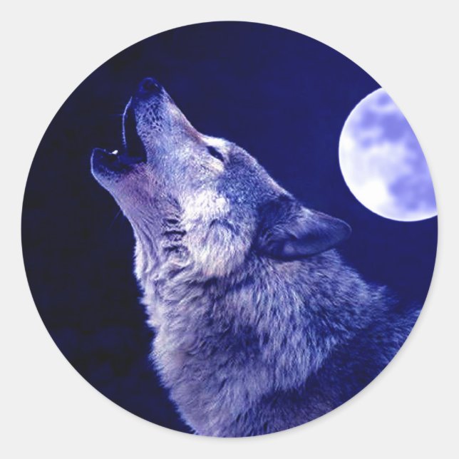 Wolf Howling at Moon Classic Round Sticker (Front)