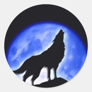 Wolf Howling at Moon Classic Round Sticker