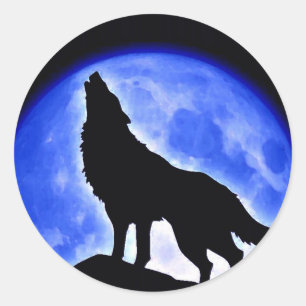 Wolf Howling at Moon Classic Round Sticker