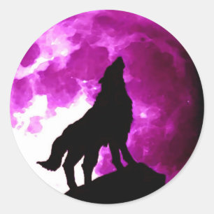Wolf Howling at Moon Classic Round Sticker