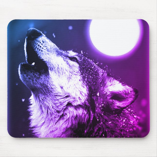 Wolf Howling at Moon in Blue Night Mouse Mat (Front)