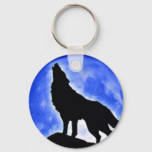 Wolf Howling at Moon Key Ring