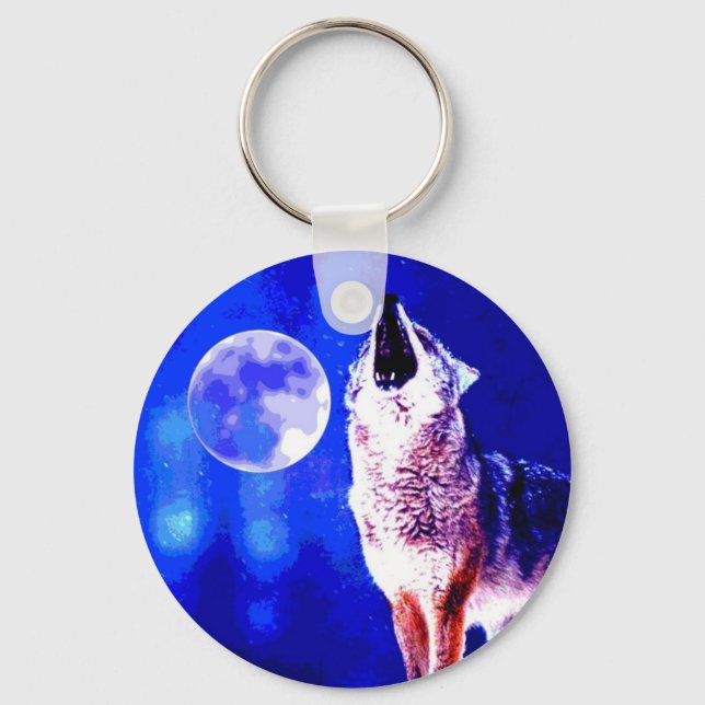 Wolf Howling at Moon Key Ring (Front)