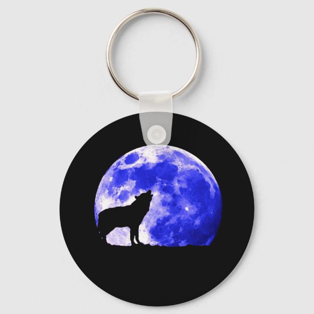 Wolf Howling at Moon Key Ring (Front)