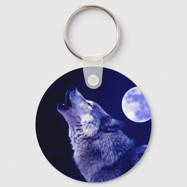 Wolf Howling at Moon Key Ring (Front)