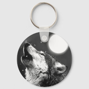 Wolf Howling at Moon Key Ring