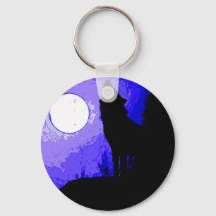 Wolf Howling at Moon Key Ring