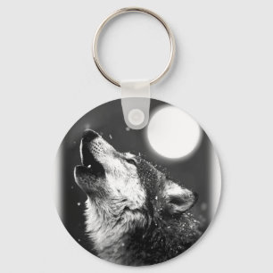 Wolf Howling at Moon Key Ring