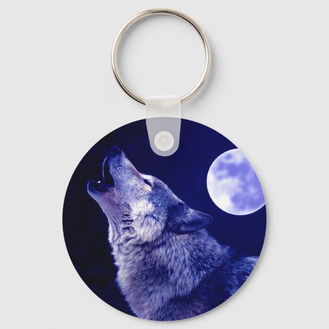 Wolf Howling at Moon Key Ring (Front)