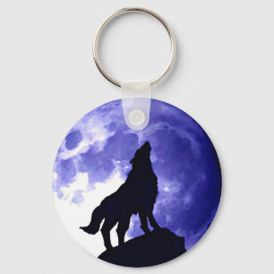 Wolf Howling at Moon Key Ring