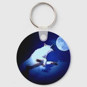 Wolf Howling at Moon Key Ring