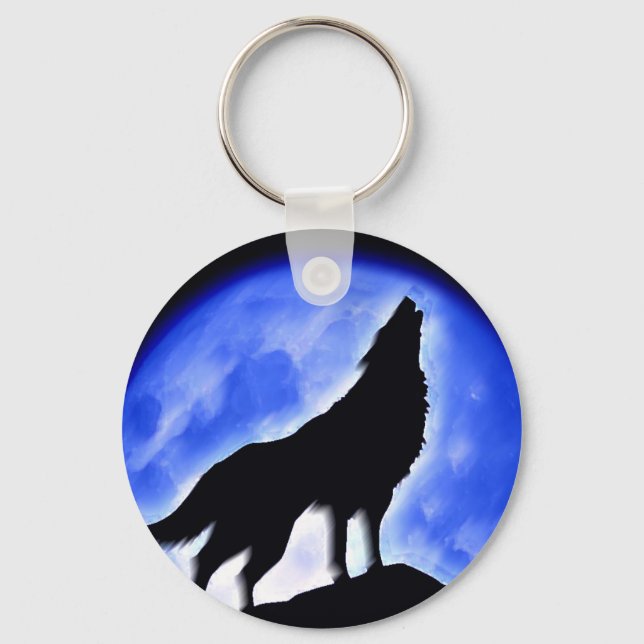 Wolf Howling at Moon Key Ring (Front)