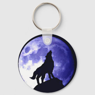 Wolf Howling at Moon Key Ring