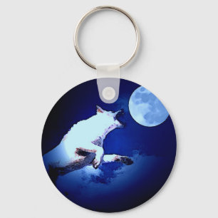 Wolf Howling at Moon Key Ring