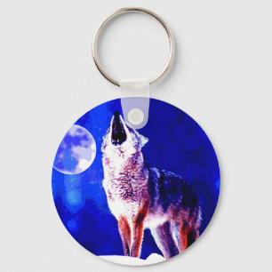 Wolf Howling at Moon Key Ring