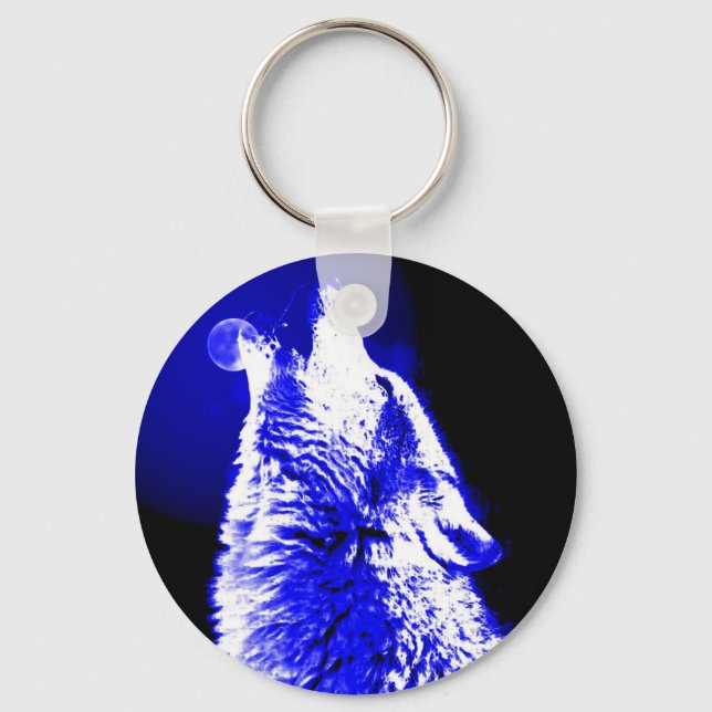 Wolf Howling at Moon Key Ring (Front)