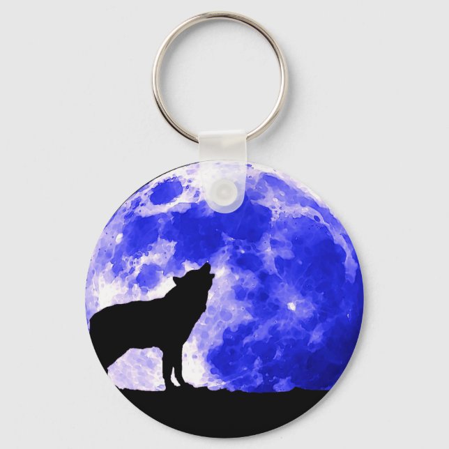 Wolf Howling at Moon Key Ring (Front)