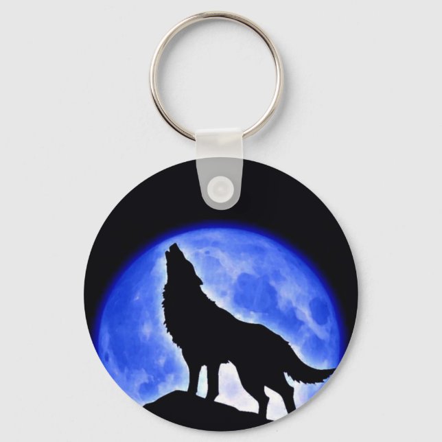 Wolf Howling at Moon Key Ring (Front)