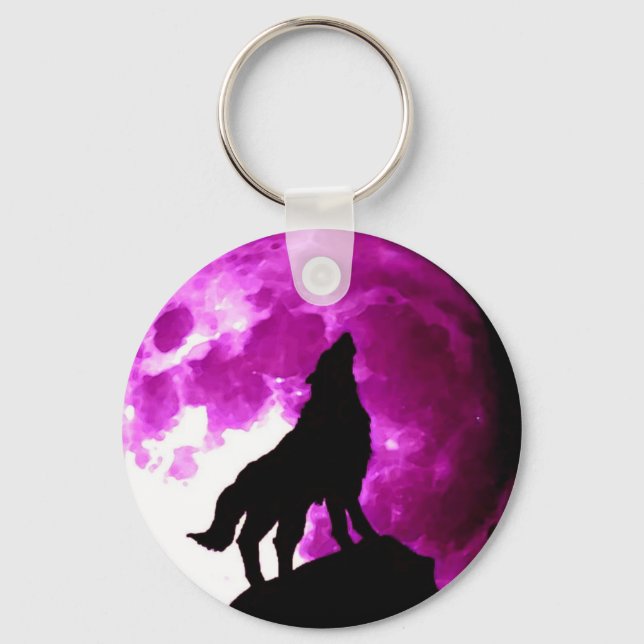Wolf Howling at Moon Key Ring (Front)