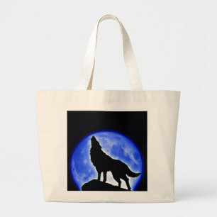 Wolf Howling at Moon Large Tote Bag