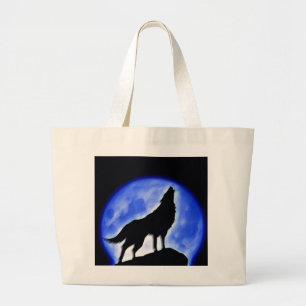 Wolf Howling at Moon Large Tote Bag