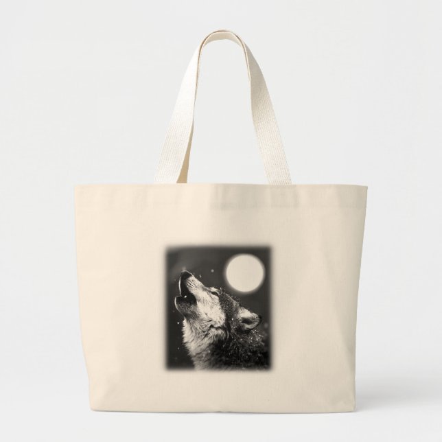 Wolf Howling at Moon Large Tote Bag (Front)