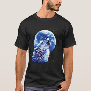 Wolf Howling At Moon Loves Wolves Watercolor Cute  T-Shirt