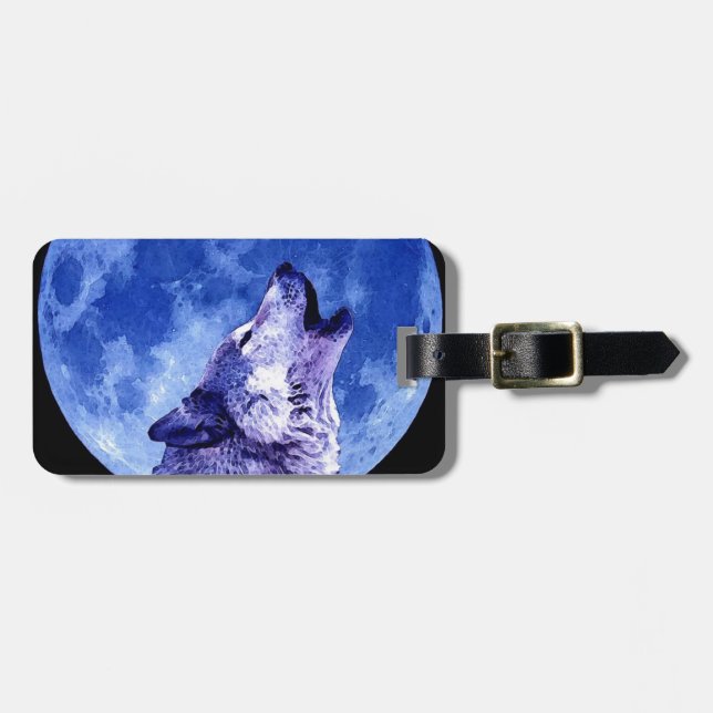 Wolf Howling at Moon Luggage Tag (Front Horizontal)