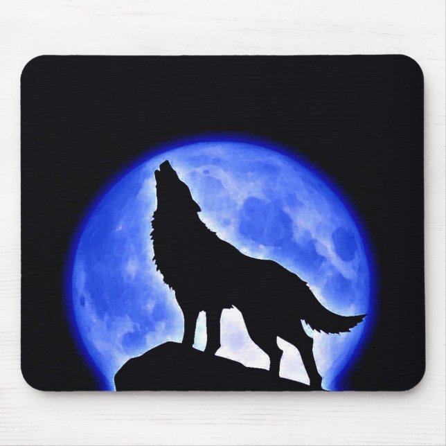 Wolf Howling at Moon Mouse Mat (Front)