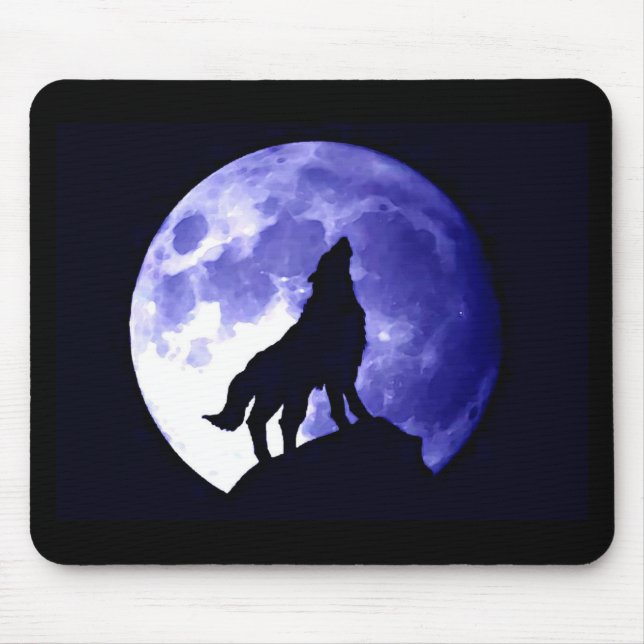 Wolf Howling at Moon Mouse Mat (Front)