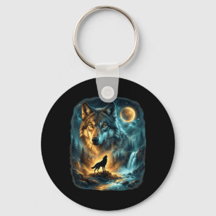 Wolf Howling at Moon Mystic Wolf Moon Forest Key Ring