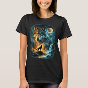 Wolf Howling at Moon Mystic Wolf Moon Forest T-Shirt