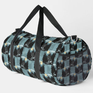 Wolf Howling At Moon Pattern Design Duffle Bag