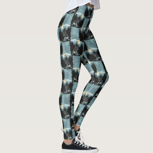 Wolf Howling At Moon Pattern Design Leggings