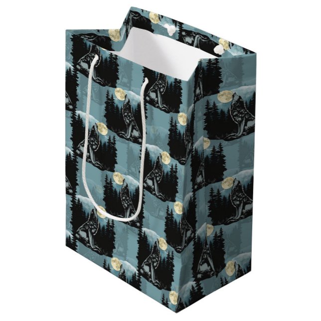 Wolf Howling At Moon Pattern Design  Medium Gift Bag (Creator Uploaded)
