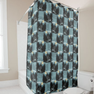 Wolf Howling At Moon Pattern Design  Shower Curtain
