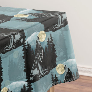 Wolf Howling At Moon Pattern Design  Tablecloth