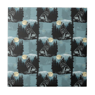 Wolf Howling At Moon Pattern Design  Tile